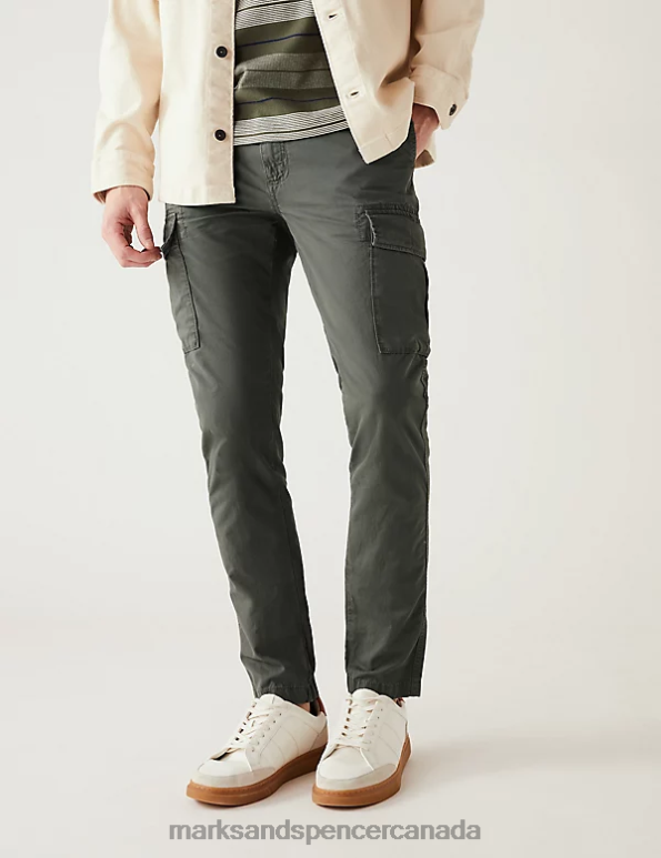 Men Khaki Clothing Marks & Spencer Slim Fit Lightweight Cargo Trousers 20VTD6253 - Marks and Spencer Canada locations