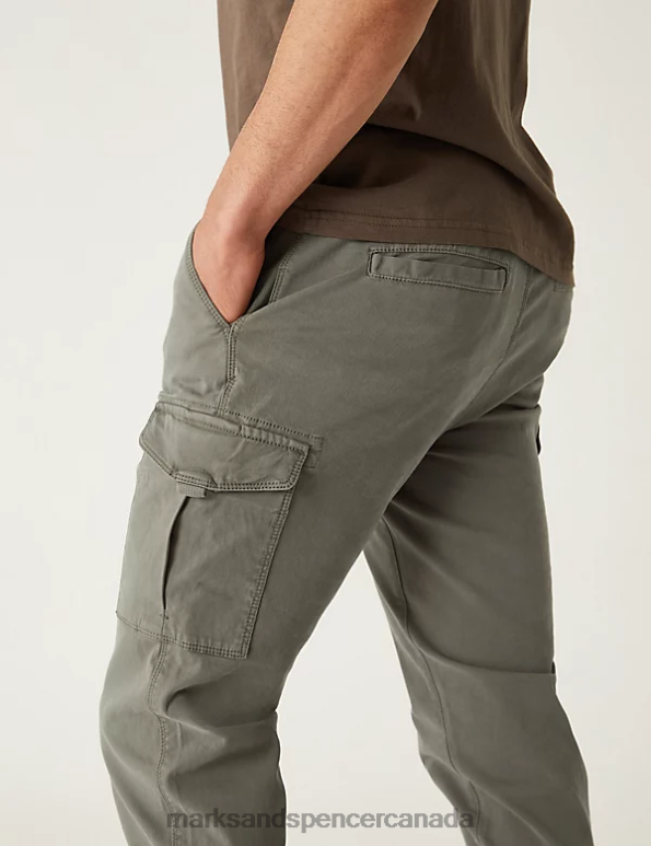 Men Khaki Clothing Marks & Spencer Slim Fit Textured Stretch Cargo Trousers 20VTD6374 - Marks and Spencer Canada locations