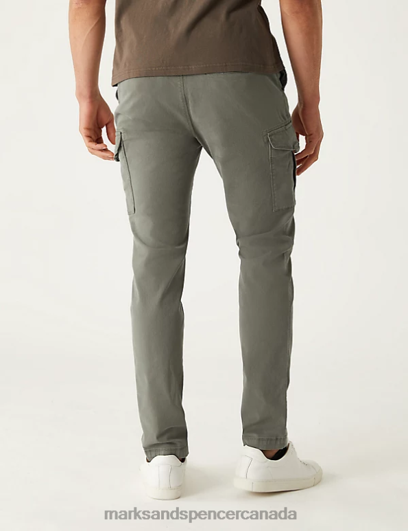 Men Khaki Clothing Marks & Spencer Slim Fit Textured Stretch Cargo Trousers 20VTD6374 - Marks and Spencer Canada locations