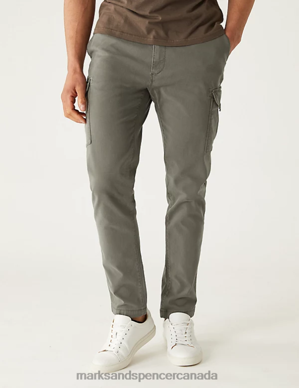 Men Khaki Clothing Marks & Spencer Slim Fit Textured Stretch Cargo Trousers 20VTD6374 - Marks and Spencer Canada locations