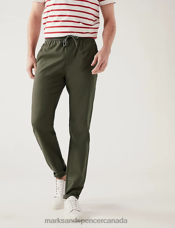 Marks and Spencer sale - Men Khaki Clothing Marks & Spencer Tapered Fit Elasticated Waist Trousers 20VTD5744
