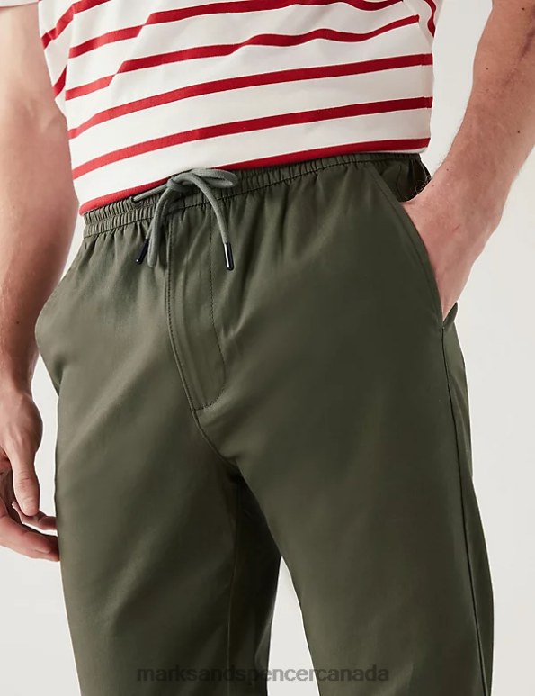 Marks and Spencer sale - Men Khaki Clothing Marks & Spencer Tapered Fit Elasticated Waist Trousers 20VTD5744