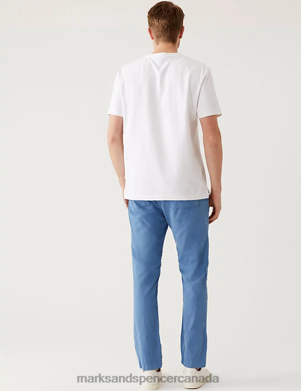 Marks and Spencer sale - Men Light Blue Clothing Marks & Spencer Slim Fit Half Elasticated Waist Trousers 20VTD5826