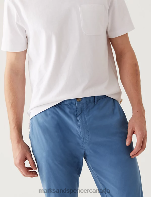 Marks and Spencer sale - Men Light Blue Clothing Marks & Spencer Slim Fit Half Elasticated Waist Trousers 20VTD5826