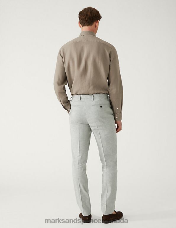 Marks and Spencer Canada - Men Light Grey Clothing Marks & Spencer Slim Fit Italian Linen Miracle Suit Trousers 20VTD6733