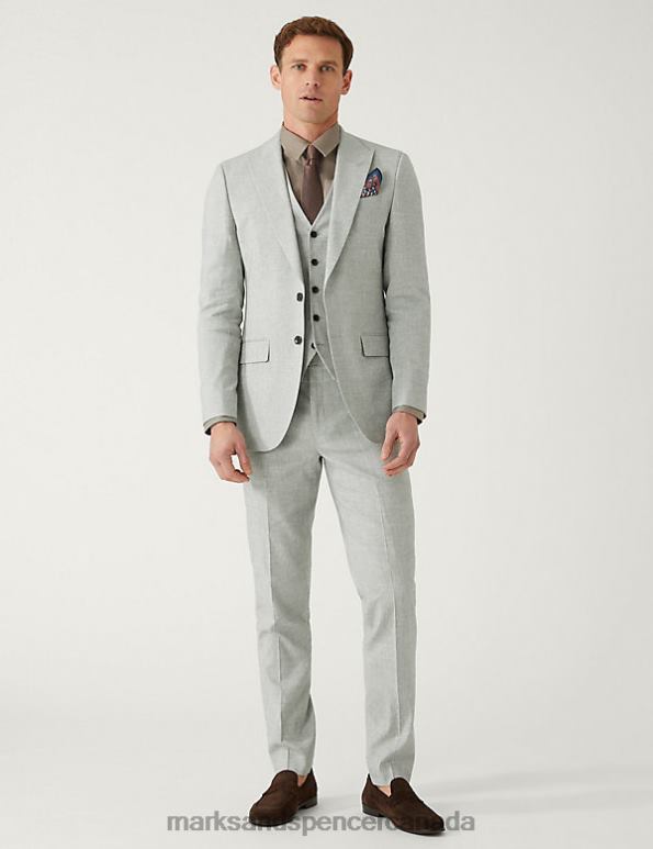 Marks and Spencer Canada - Men Light Grey Clothing Marks & Spencer Slim Fit Italian Linen Miracle Suit Trousers 20VTD6733