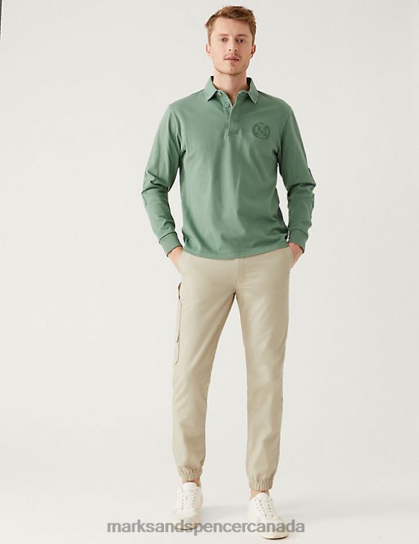 Men Light Grey Clothing Marks & Spencer Slim Fit Lightweight Cuffed Cargo Trousers 20VTD5926 - Marks and Spencer Canada locations