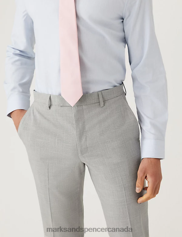 Marks and Spencer sale - Men Light Grey Clothing Marks & Spencer Slim Fit Prince of Wales Check Suit Trousers 20VTD6340