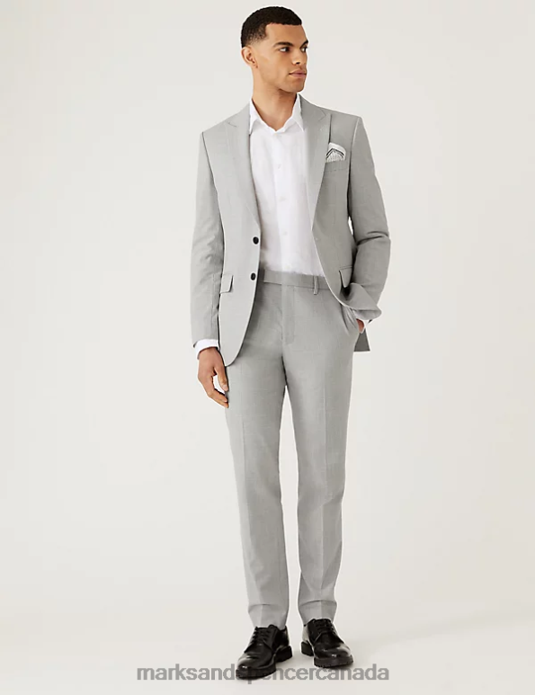 Marks and Spencer sale - Men Light Grey Clothing Marks & Spencer Slim Fit Prince of Wales Check Suit Trousers 20VTD6340
