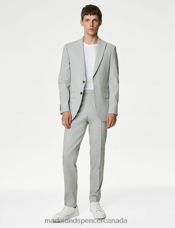 Men Light Grey Clothing Marks & Spencer Tailored Fit Italian Linen Miracle Suit Trousers 20VTD5337 - Marks and Spencer Canada locations