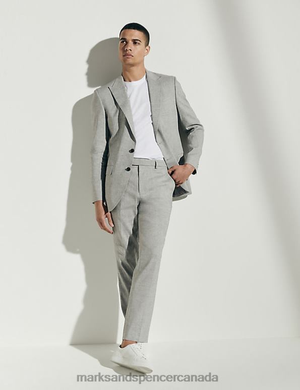 Men Light Grey Clothing Marks & Spencer Tailored Fit Italian Linen Miracle Suit Trousers 20VTD5337 - Marks and Spencer Canada locations