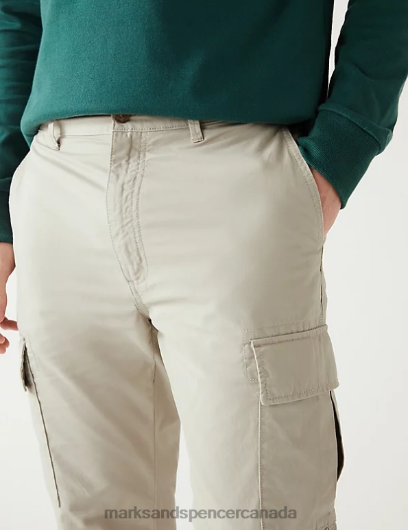 Men Light Stone Clothing Marks & Spencer Slim Fit Lightweight Cargo Trousers 20VTD6254 - Marks and Spencer outlet
