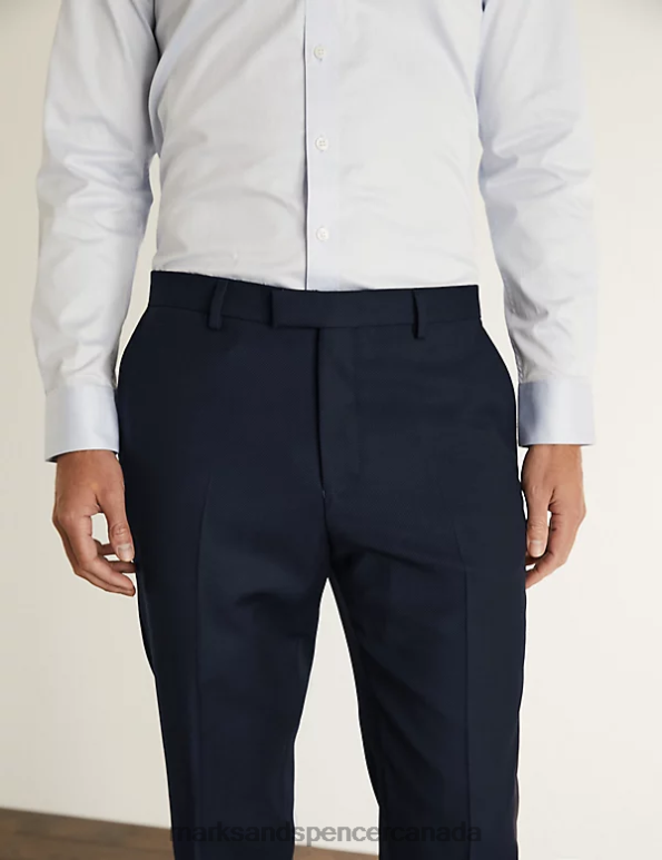 Marks and Spencer Canada - Men Medium Navy Clothing Marks & Spencer Slim Fit Pure Wool Birdseye Trousers 20VTD6159