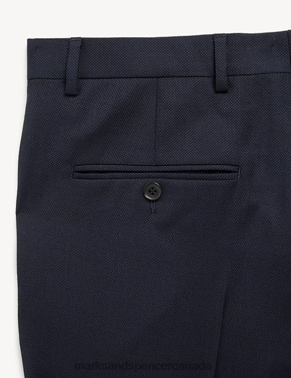 Marks and Spencer Canada - Men Medium Navy Clothing Marks & Spencer Slim Fit Pure Wool Birdseye Trousers 20VTD6159