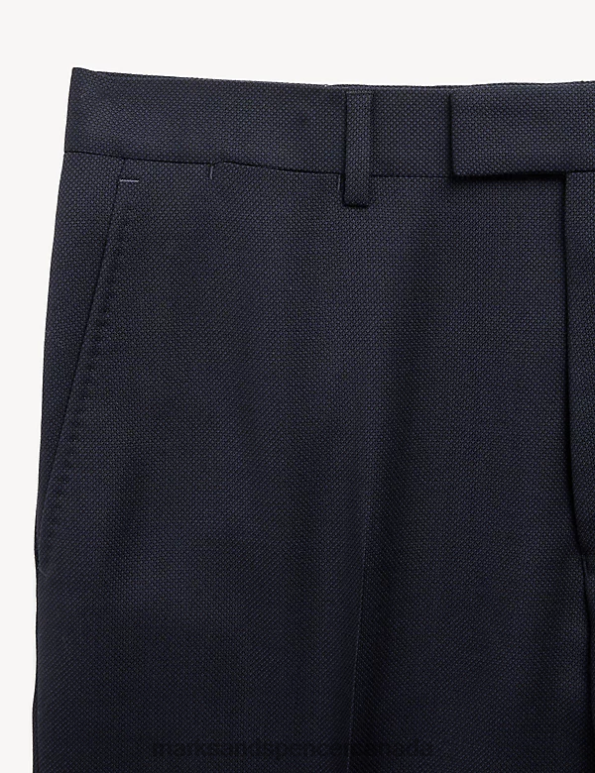 Marks and Spencer Canada - Men Medium Navy Clothing Marks & Spencer Slim Fit Pure Wool Birdseye Trousers 20VTD6159