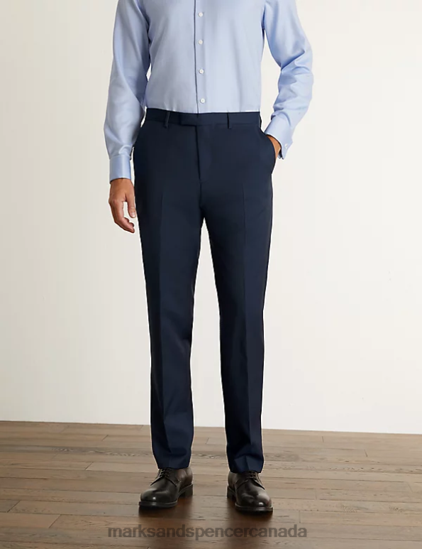 Men Medium Navy Clothing Marks & Spencer Slim Fit Pure Wool Twill Trousers 20VTD6149 - Marks and Spencer outlet