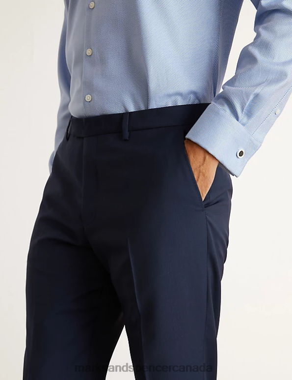 Men Medium Navy Clothing Marks & Spencer Slim Fit Pure Wool Twill Trousers 20VTD6149 - Marks and Spencer outlet