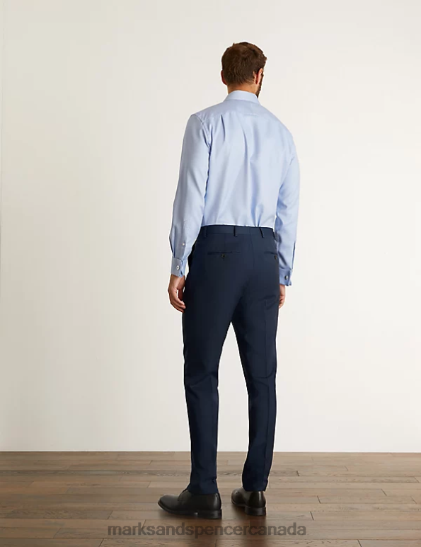 Men Medium Navy Clothing Marks & Spencer Slim Fit Pure Wool Twill Trousers 20VTD6149 - Marks and Spencer outlet