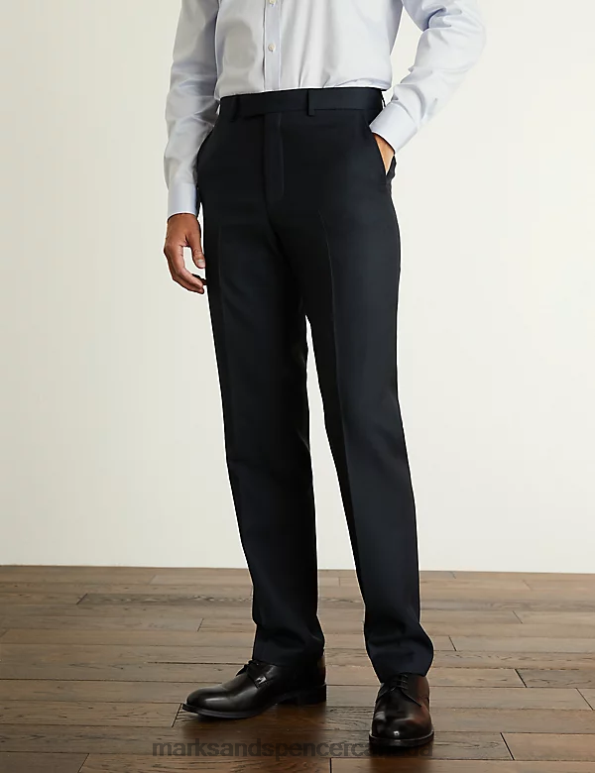 Men Medium Navy Clothing Marks & Spencer Tailored Fit Pure Wool Birdseye Trousers 20VTD6092 - Marks and Spencer online