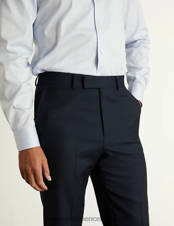 Men Medium Navy Clothing Marks & Spencer Tailored Fit Pure Wool Birdseye Trousers 20VTD6092 - Marks and Spencer online