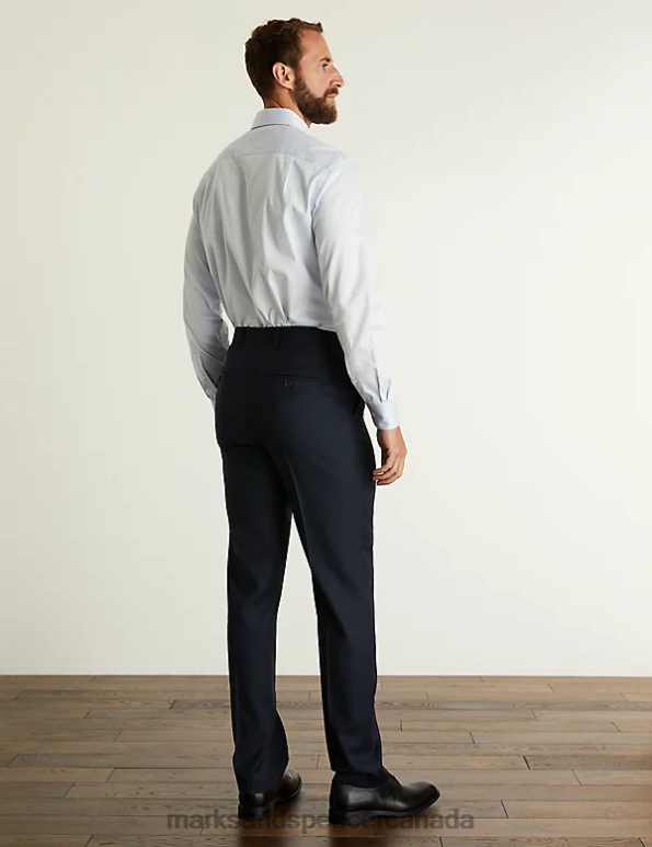Men Medium Navy Clothing Marks & Spencer Tailored Fit Pure Wool Birdseye Trousers 20VTD6092 - Marks and Spencer online
