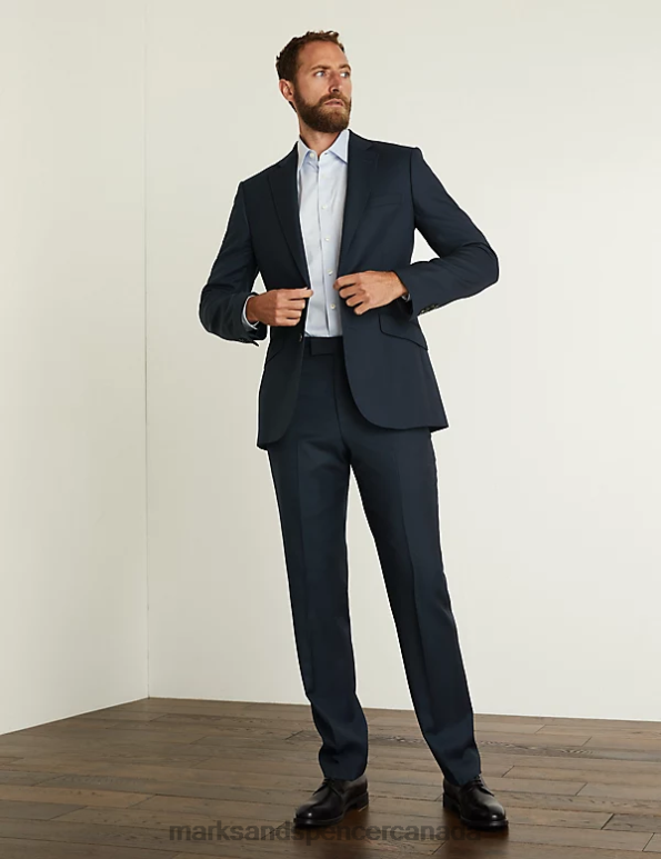 Men Medium Navy Clothing Marks & Spencer Tailored Fit Pure Wool Birdseye Trousers 20VTD6092 - Marks and Spencer online