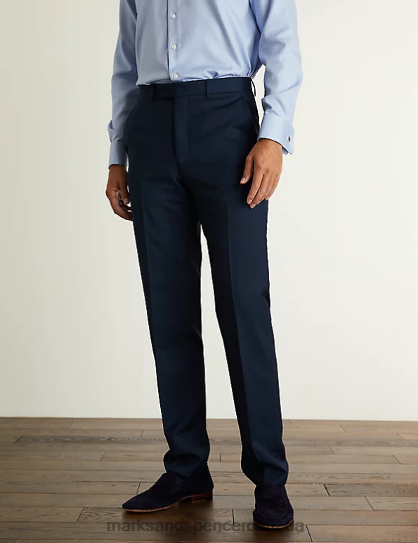 Marks and Spencer near me - Men Medium Navy Clothing Marks & Spencer Tailored Fit Pure Wool Twill Trousers 20VTD6607