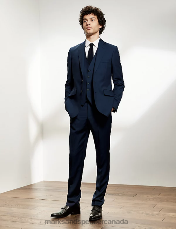 Marks and Spencer near me - Men Medium Navy Clothing Marks & Spencer Tailored Fit Pure Wool Twill Trousers 20VTD6607