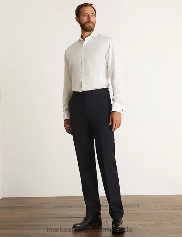 Men Medium Navy Clothing Marks & Spencer Tailored Fit Super 100s Pure Wool Trousers 20VTD6667 - Marks and Spencer online