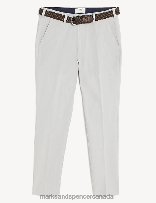 Men Natural Clothing Marks & Spencer Slim Fit Textured Belted Chinos 20VTD5541 - Marks and Spencer online