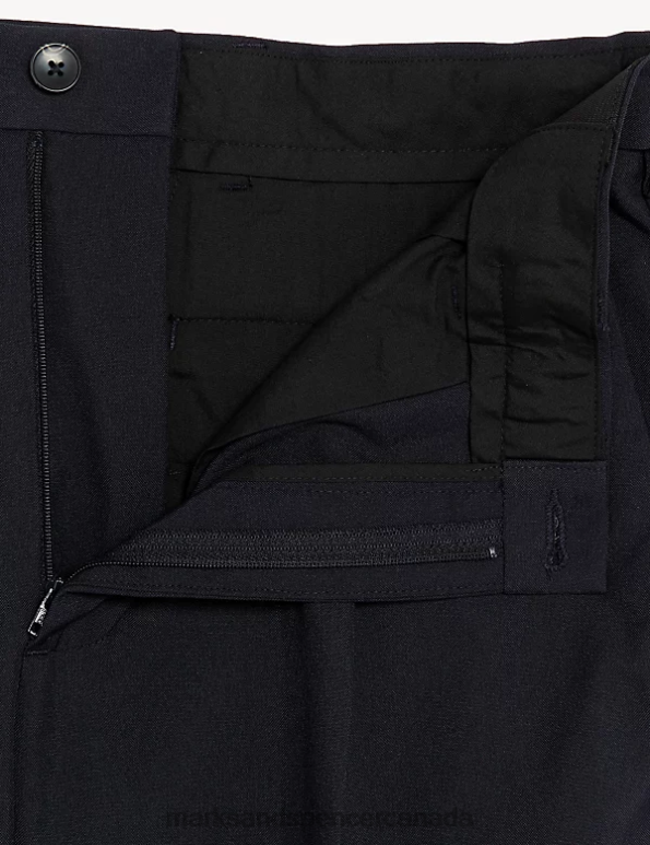 Men Navy Clothing Marks & Spencer Regular Fit Single Pleat Trousers with Active Waist 20VTD5140 - Marks and Spencer Canada locations