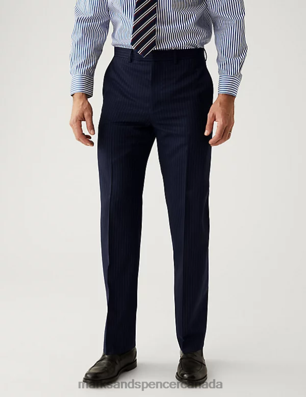 Marks and Spencer Canada - Men Navy Clothing Marks & Spencer Regular Fit Wool Rich Pinstripe Suit Trousers 20VTD7114