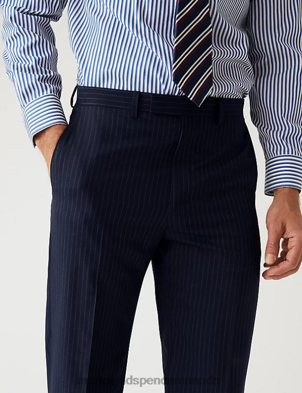 Marks and Spencer Canada - Men Navy Clothing Marks & Spencer Regular Fit Wool Rich Pinstripe Suit Trousers 20VTD7114