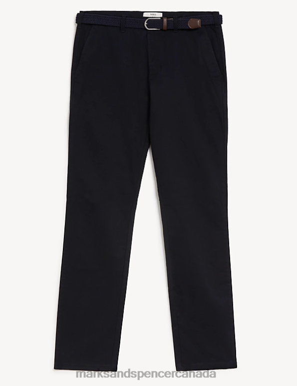 Men Navy Clothing Marks & Spencer Slim Fit Belted Stretch Chinos 20VTD5802 - Marks and Spencer Canada locations