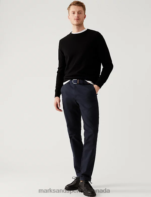 Men Navy Clothing Marks & Spencer Slim Fit Belted Stretch Chinos 20VTD5802 - Marks and Spencer Canada locations