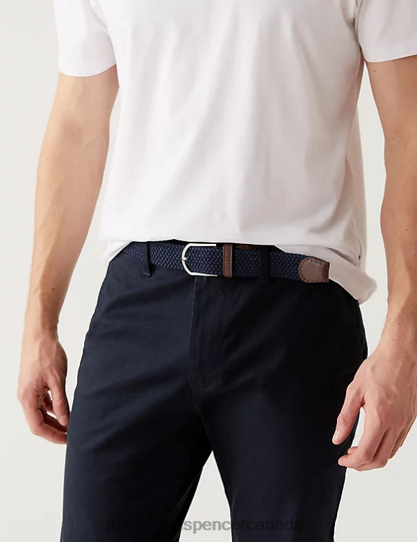 Men Navy Clothing Marks & Spencer Slim Fit Belted Stretch Chinos 20VTD5802 - Marks and Spencer Canada locations