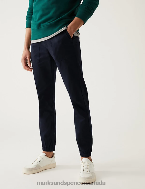 Marks and Spencer sale - Men Navy Clothing Marks & Spencer Slim Fit Elasticated Waist Cuffed Joggers 20VTD5791