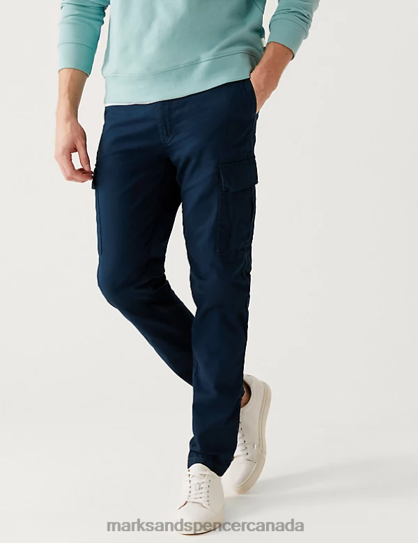 Men Navy Clothing Marks & Spencer Slim Fit Lightweight Cargo Trousers 20VTD6252 - Marks and Spencer online