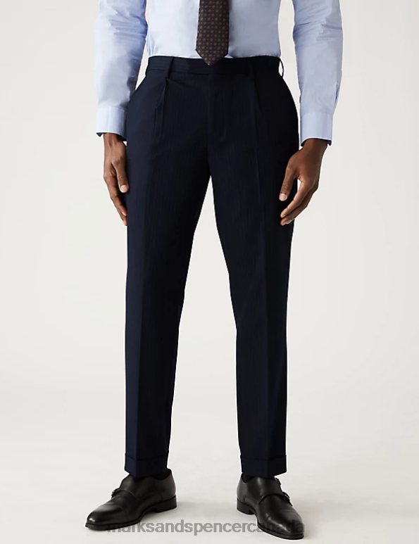Men Navy Clothing Marks & Spencer Slim Fit Pinstripe Stretch Suit Trousers 20VTD6863 - Marks and Spencer outlet