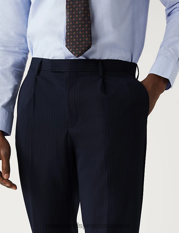 Men Navy Clothing Marks & Spencer Slim Fit Pinstripe Stretch Suit Trousers 20VTD6863 - Marks and Spencer outlet