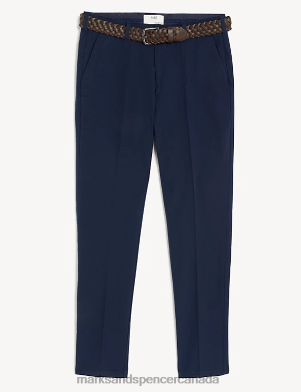 Men Navy Clothing Marks & Spencer Slim Fit Textured Belted Chinos 20VTD6111 - Marks and Spencer outlet