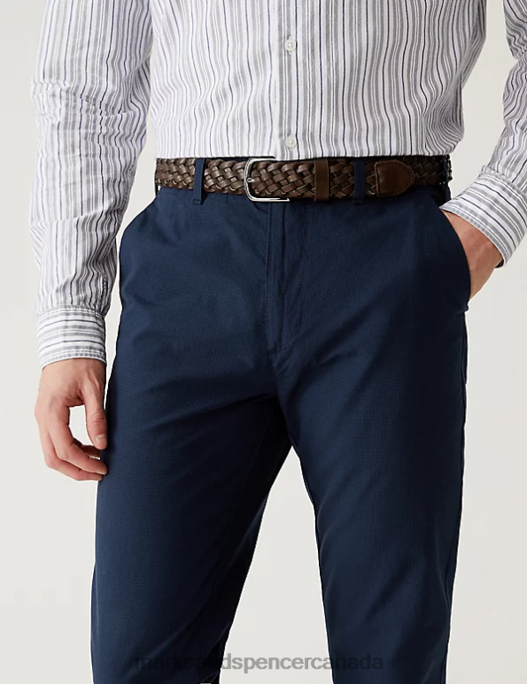 Men Navy Clothing Marks & Spencer Slim Fit Textured Belted Chinos 20VTD6111 - Marks and Spencer outlet