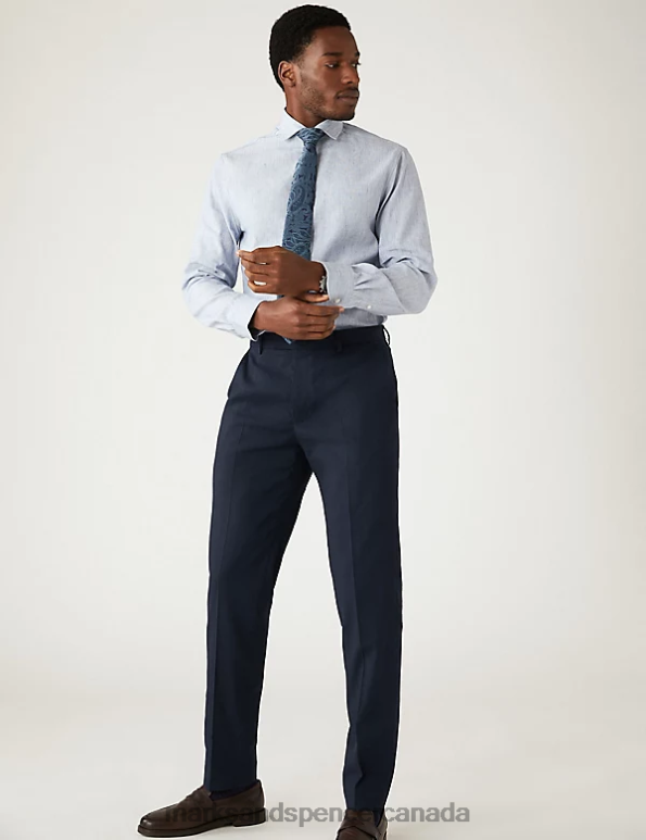 Men Navy Clothing Marks & Spencer Tailored Fit Italian Linen Miracle Suit Trousers 20VTD5338 - Marks and Spencer outlet