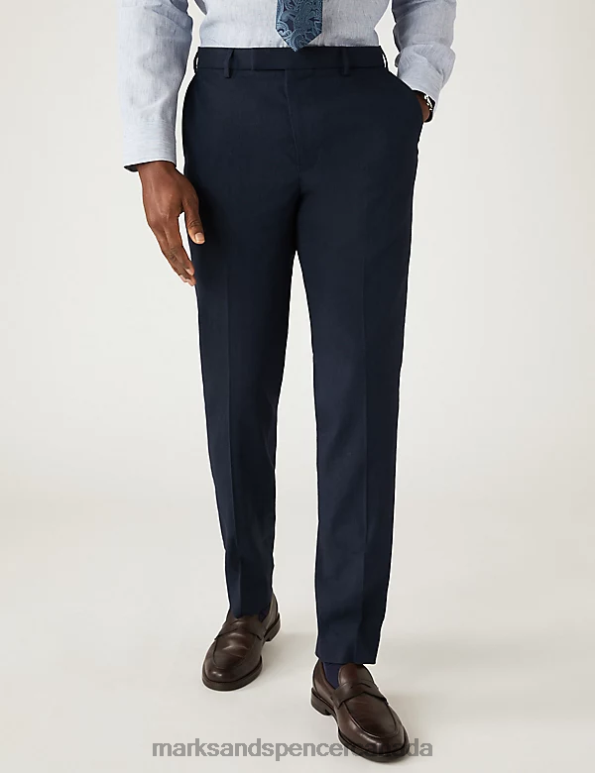 Men Navy Clothing Marks & Spencer Tailored Fit Italian Linen Miracle Suit Trousers 20VTD5338 - Marks and Spencer outlet