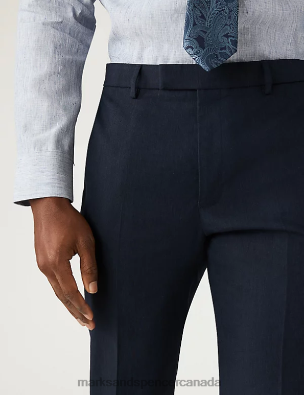 Men Navy Clothing Marks & Spencer Tailored Fit Italian Linen Miracle Suit Trousers 20VTD5338 - Marks and Spencer outlet