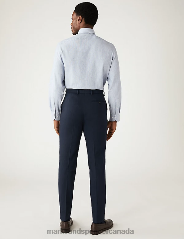 Men Navy Clothing Marks & Spencer Tailored Fit Italian Linen Miracle Suit Trousers 20VTD5338 - Marks and Spencer outlet