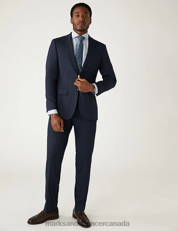 Men Navy Clothing Marks & Spencer Tailored Fit Italian Linen Miracle Suit Trousers 20VTD5338 - Marks and Spencer outlet