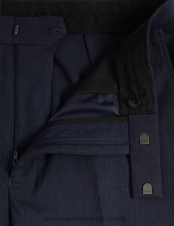 Men Navy Clothing Marks & Spencer Tailored Fit Italian Linen Miracle Suit Trousers 20VTD5338 - Marks and Spencer outlet
