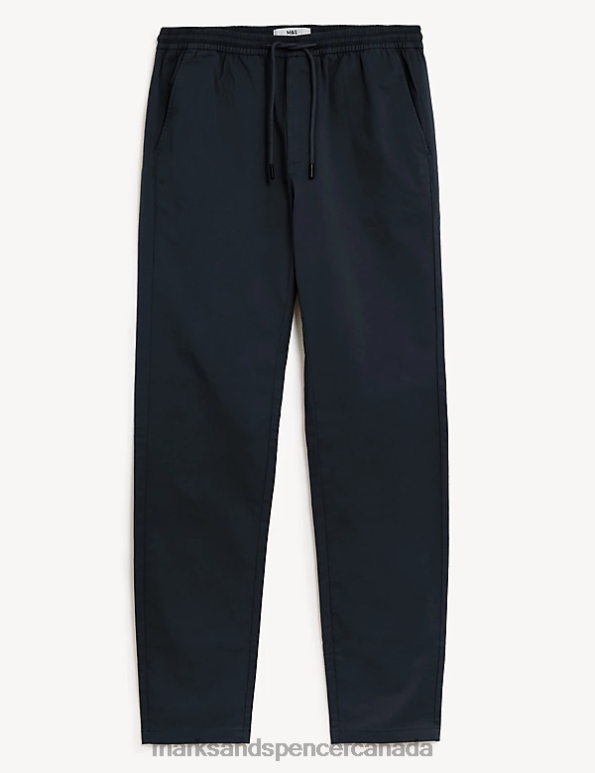 Marks and Spencer sale - Men Navy Clothing Marks & Spencer Tapered Fit Elasticated Waist Trousers 20VTD5352