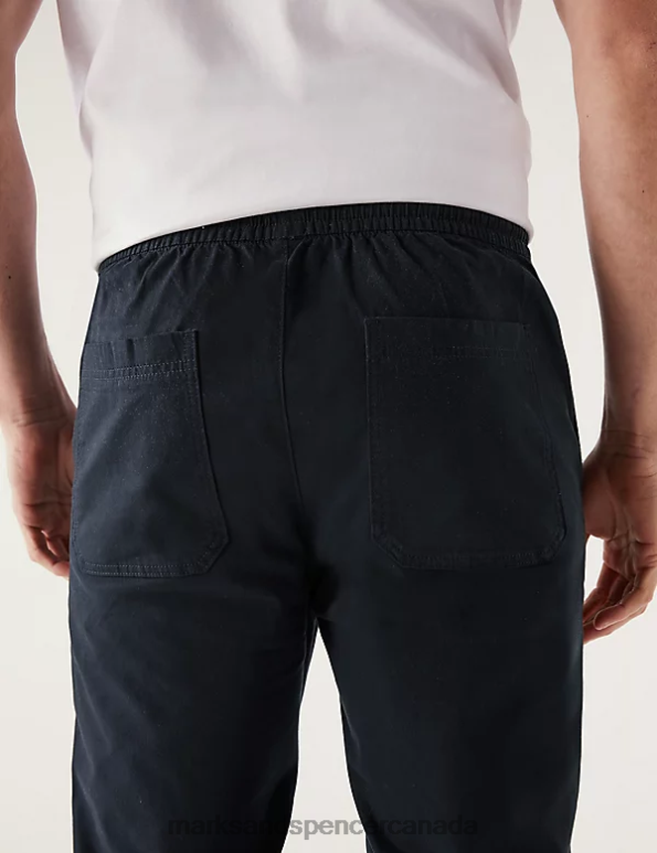 Marks and Spencer sale - Men Navy Clothing Marks & Spencer Tapered Fit Elasticated Waist Trousers 20VTD5352